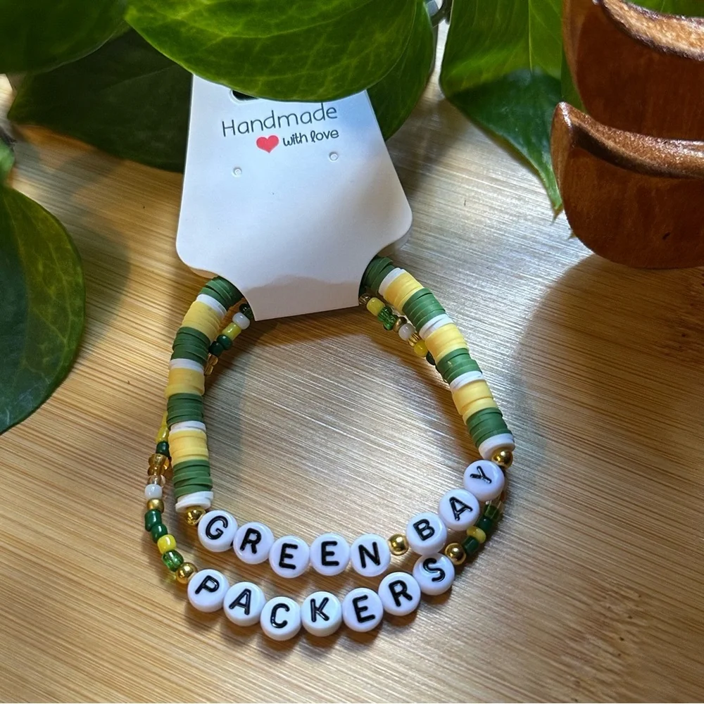 Green Bay Packers Football Fan Bracelet Set - Flexible Fit -‎ Sports Jewelry